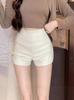 Pantalones Cortos de Cuero Negro para Mujer 2025 Nuevo Otoño Hot Pants Sexy Cintura Alta Ajustados Ajustados Línea A Pantalones Casuales