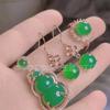 Venta al por mayor de fábrica calcedonia de hielo alto plata 925 incrustada traje de diamantes completos anillo collar aretes joyería Jade Jade