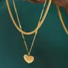 Colar de Aço Titânio Camada Dupla Amor Simples Feminino Ins Versátil Corrente para Clavícula Moda Vintage Pingente Coração de Pêssego Acessórios Joias