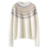 Suéter Vintage Lazy Fair Isle de Punto 35% Cachemir Ajustado Suave para Mujer, Cálido Top de Otoño e Invierno