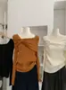 Omalai Punto de un hombro con lazo y manga larga para mujer, otoño e invierno, silueta adelgazante, elegante top básico 5435
