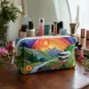Bolso acolchado con estampado de globo aerostático transfronterizo, bolsa de cosméticos multifuncional, impresión digital, directo del fabricante