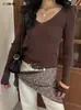 INSS Treze Linhas Gola V Manga Longa Feminina Camada Base Outono e Inverno Roupa Íntima Malha Ajustada na Cintura 5615