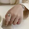 Anel de Coração Moda Retrô para Mulheres, Anel Aberto de Linha Geométrico Simples e Versátil em Camadas Múltiplas, Anel de Dedo Indicador Personalizado com Letra