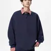 Sudadera con Parches Estilo Americano de Dos Piezas Falsas con Cuello para Hombre, Marca de Moda, Nueva Camiseta de Manga Larga Holgada tipo Polo para Pareja Primavera y Otoño