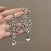Pendientes de Borla Flor Geométrica Dulces y Exquisitos Estilo Coreano con Diamantes, Sensación de Lujo Ligero y Gama Alta, Pendientes de Nicho de Moda para Mujeres
