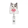 Pinza de Cocodrilo Carrete Acrílico Retráctil Insignia Fácil de Tirar Cabeza de Gato Maestro Gato Lindo Estudiante Hebilla de Tirar Cuidado Médico