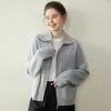 Cardigan Suéter Jaqueta Tricotado Feminino Cashmere Outono Inverno 2025 Novo Curto Solto Gola Polo Lapela Cor Lisa Zíper Duplo