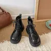 Botas Martin de cadarço com sola grossa e bico redondo, botas curtas 2026 outono e inverno para mulheres, botas de montaria femininas com cadarço e salto grosso, estilosas