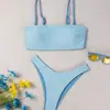 Bikini 2027 Traje de Baño Transfronterizo Modelo Rayas Verticales Azules Bikini para Mujer Amazon con Correa Ajustable