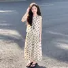 Conjunto de Verano para Niñas Niñas Súper Lindo Estilo Coreano Lunares Conjunto de Dos Piezas Niños Medianos y Mayores Fresco Delgado Estilo Atuendo de Moda