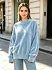 2026 Nueva Sudadera de Terciopelo de Color Sólido Suelta Casual Transfronteriza Europea y Americana Más Vendida para Mujer para Otoño e Invierno, Forrada de Felpa, Cuello Redondo, Manga Larga