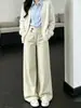 Jeans Anchos de Cintura de Doble Botón Color Caqui para Mujer Primavera/Otoño 2026 Nuevos de Cintura Baja Sueltos de Cintura Alta Pantalones Largos con Caída