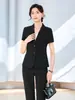 Moda coreana de verano temperamento gris ropa de mujer ropa de negocios traje de pantalón para mujer traje pequeño de manga corta ropa de trabajo de hotel