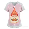 Camiseta de Manga Corta con Estampado de Dibujos Animados Navideños y Cuello en V Uniforme de Enfermera Camiseta con Estampado de Copos de Nieve Lindos y Atmósfera Navideña Uniforme de Enfermera
