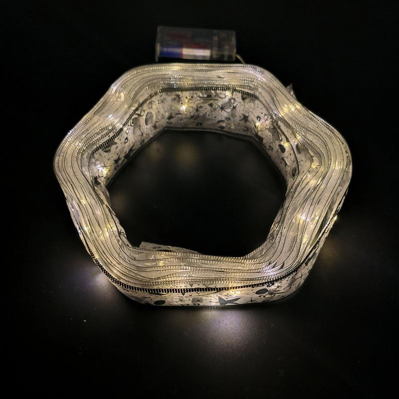 #D11圣诞发光彩带-5米50灯2AA常亮带闪银色彩带暖白灯