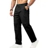 Calça de trabalho casual masculina estilo europeu e americano para primavera e outono, corte solto, com bolso tipo paraquedas, estilo motociclista, confortável, tipo lenhador, multi-bolsos, perna reta