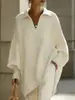Suéter de Tricô Liso de Manga Longa com Gola Reversível, Estilo Solto e Casual, Suéter de Outerwear para Mulheres, Novo Estilo Primavera 2026 Europeu e Americano