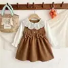 Otoño 2026 Nuevo Producto Transfronterizo Vestido de Pana Patchwork con Cuello Bordado Fruncido Estilo Europeo y Americano para Niñas