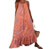 Amazon Comercio Exterior Verano Nuevos Productos Europeo y Americano Transfronterizo Vacaciones Direccional Cuello Colgante Hombro Estampado Vestido de Playa Ropa de Mujer