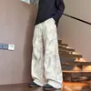 Pantalones de chándal anchos estilo retro tie-dye para hombre, pantalones cargo plisados de retazos de moda para otoño, pantalones rectos de corte holgado con una caída agradable