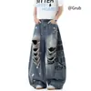 Jeans rotos de diseño nicho de la alta calle americana para mujer, pantalones largos rectos holgados de cintura alta vintage para primavera en azul