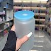 Vaso de sublimación de vidrio de color de 16 oz con tapa de color, transparente, esmerilado, con logotipo de transferencia térmica.