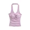 Ropa de Mujer al por Mayor Transfronteriza Estilo Europeo y Americano Verano Nuevo Diseño con Detalle de Nudo, Top sin Mangas Halter con Escote en V Acolchado Ajustado