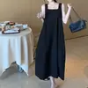 Vestido largo tipo camiseta sin mangas, de cuello cuadrado, hombros anchos, para mujer, corte recto, holgado, con caída, para vacaciones casuales, vestido adelgazante