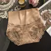 Calcinhas femininas sexy confortáveis, sem costura, de cintura alta, com renda, controle de barriga, plus size, para outono e inverno, com fundo de algodão, respiráveis e antibacterianas