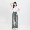Jeans Rotos de Estilo Americano de Moda Viejos de Calle Alta para Mujer Pantalones de Verano Cintura Alta Rectos Holgados Pierna Ancha Envío Gratis