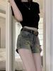 Shorts de mezclilla casuales de moda vintage para mujer 2024 verano nuevo de cintura alta adelgazantes de pierna ancha pantalones calientes modernos Ins
