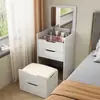 Penteadeira, pequena mesa de maquiagem, armário de armazenamento dobrável, adequado para quartos pequenos, combinado com um banquinho, mini criado-mudo