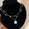 Colar de Pérola Camélia com Zircônia Cúbica Estilo Retrô Suave Corrente de Clavícula Design de Nicho Versátil