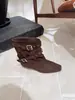 Botines retro de estilo coreano para mujer, de punta cuadrada, pierna ancha bootcut, colección otoño 2026, suela blanda, que aumentan la altura, con hebilla de cinturón, botas de moda estilo western