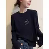 Camiseta negra de manga larga acanalada de algodón puro estilo coreano para mujer, moderna y versátil, top juvenil y elegante, camiseta básica para otoño