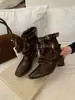 Botines de Tobillo con Hebilla Estilo Coreano Punta Fina Tacón Grueso para Mujer Moda Otoño 2026 Tendencia Nuevo Estilo Individual Nicho Botines de Tobillo
