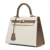 2025 Bolso Kelly Bloque de Color Bolso de Mano de Cuero Genuino Bolso de Hombro de Piel de Vaca Estampada en Palma Bolso Cruzado Moda Simple Transfronteriza