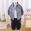 Jaqueta Jeans Linda para Crianças 2025 Primavera e Outono Nova Tendência Roupas para Meninos Terno Casual de Três Peças para Bebê Menino