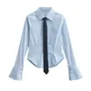 Camisa Listrada Estilo College Feminina Primavera e Outono Nova Roupa Feminina Nicho Azul Manga Longa Estilo Preguiçoso Top Camisa Elegante
