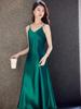 Vestido de tirantes verde oscuro para mujer, de verano, de alta gama, de satén acético, de longitud media, elegante, con falda interior fina