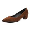 Suministro Transfronterizo Tacón Grueso Tacón Medio Punta Afilada Boca Baja Zapatos de Mujer Talla Grande 40-54 Zapatos de Piel de Ante Zapatos de Moda