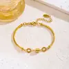 Pulseira Joia Estilo Luxo Leve com Contas de Aço Titânio Não Desbota Cintura Fina Trevo de Quatro Folhas Pulseira para Mulheres Design de Nicho Ouro 18K