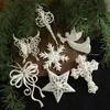 Colgante Blanco de Forma Irregular con Brillantina y Polvo Dorado Adorno de Alas de Ángel, Decoración Individual para Árbol de Navidad