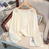 Suéter Holgado de Nuevo Estilo para Primavera y Otoño, Top de Cuello Redondo con Calados, Talla Grande, Diseño Holgado y Delgado, Manga Larga, Suéter Versátil