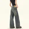 Jeans de Pierna Recta Sueltos Lavados y Desgastados Estilo Retro Americano para Mujer Tendencia de Otoño Nuevos Pantalones Casuales Sueltos de Pierna Ancha