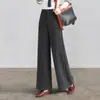 Calça de lã reta de perna larga para mulheres, novo modelo outono e inverno 2026, espessura média, cintura alta, solta, modeladora, cor sólida, calça casual simples
