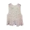 Chaleco tipo cortina hueco de moda para mujer para primavera y verano, chaleco exterior moderno, estilo académico, cárdigan de algodón, top corto gris sin mangas
