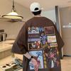 Marca de Moda Estilo Americano Camiseta de Manga Corta de Dibujos Animados de Gato y Ratón Trendy Hombres y Mujeres Suelta Oversize Verano Pareja Manga Media Trendy