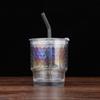 Taza de bambú colorida con láser de doble uso, taza para dos bebidas con pajilla, taza sellada para bebidas de jugo y café